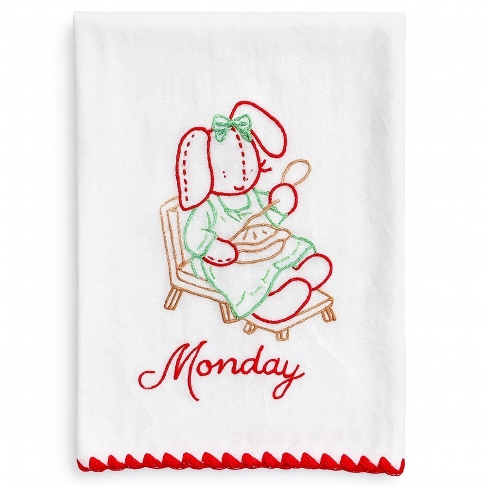 Monday Day of the Week Embroidered Tea Towel
